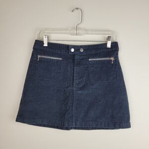 Abercrombie & Fitch 100% Cotton Corduroy Navy Mini Skirt Zip Front Pockets Y2K 2